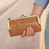 Royal Bagger Long Handheld Wallet for Women Genuine Cow Leather Soft Coin Purse Mouth Gold Bag Wallet Large Capacity Fashion